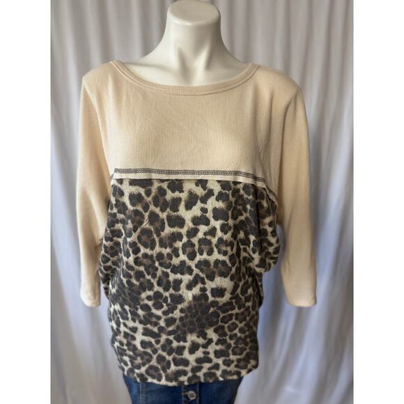 First Love by Lovelyn Leopard Print Colorblock Blouse - Picture 1 of 7